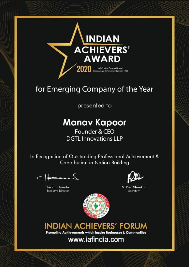 Mr. Manav Kapoor - Winner of Indian Achievers' Award 2020