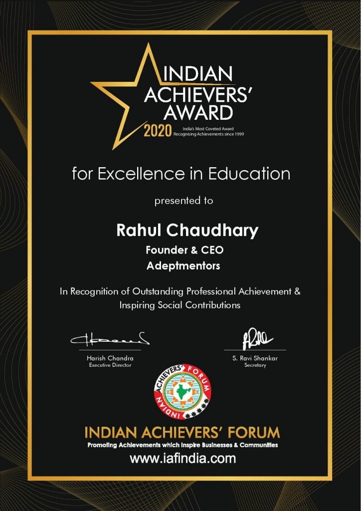 Mr. Rahul Chaudhary - Winner of Indian Achievers' Award 2020