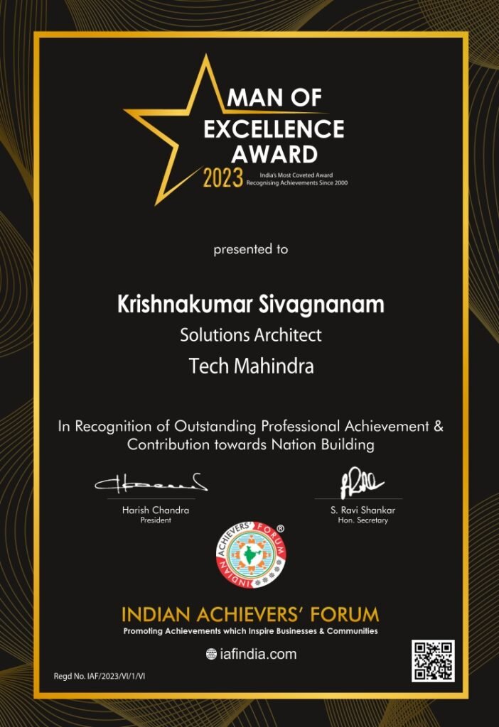 Mr. Krishnakumar Sivagnanam - Winner of Indian Achievers' Award 2022-23