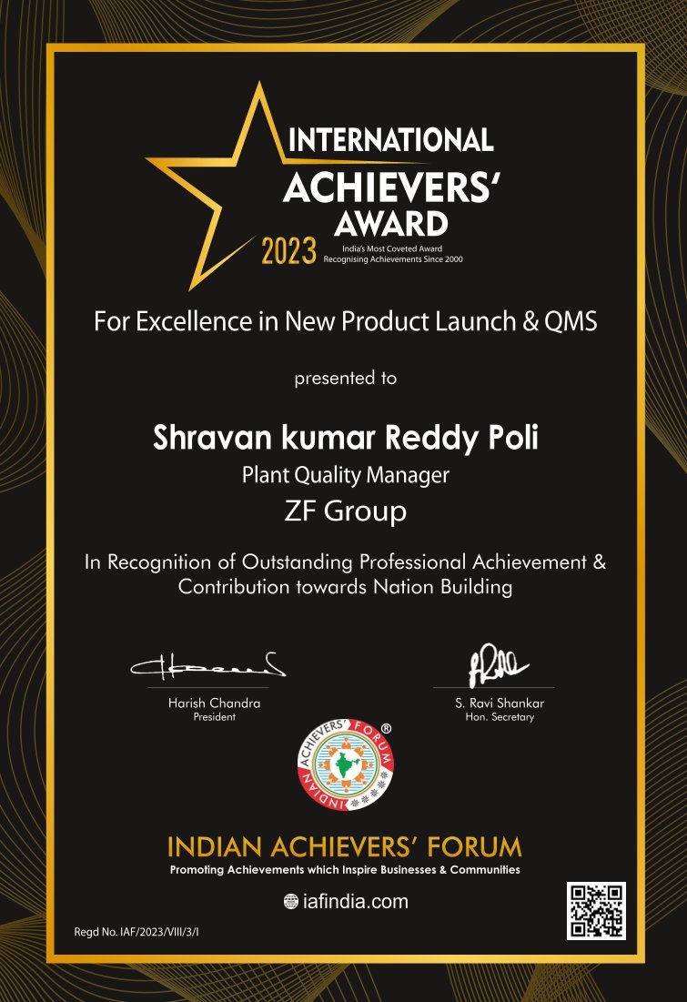 Mr. Shravan Kumar Reddy - Winner of Indian Achievers' Award 2022-23