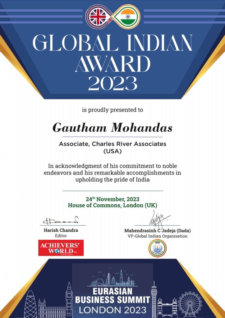 Mr. Gautham Mohandas - Winner of Indian Achievers' Award 2022-23