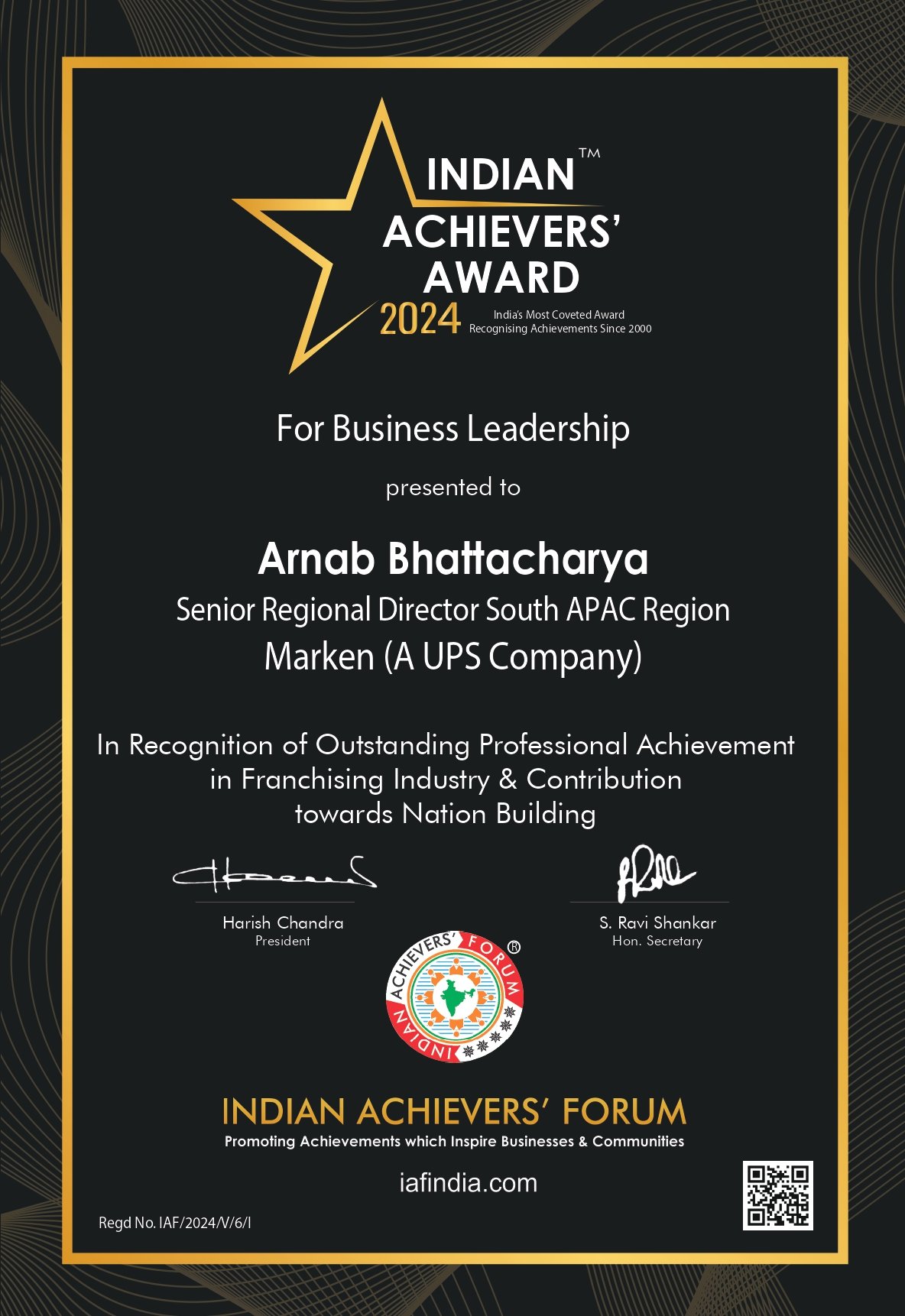 Mr. Arnab Bhattacharya - Winner of Indian Achievers' Award 2024